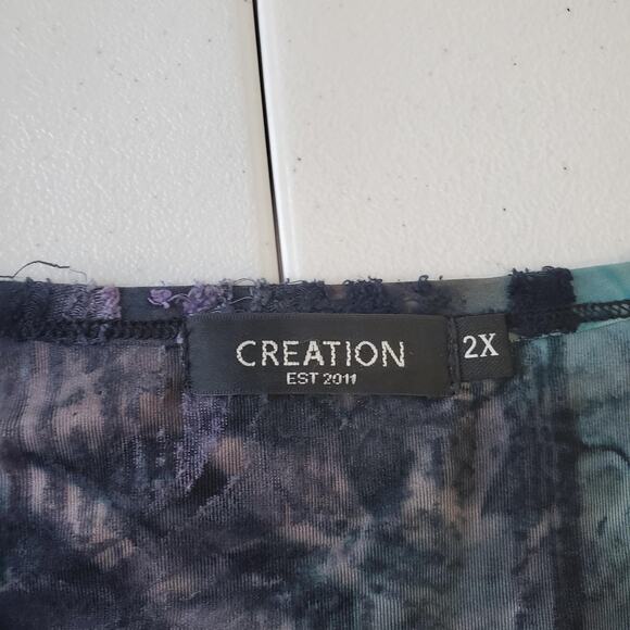 Creation Shirt Womens 2X Multicolor Abstract Tunic 3/4 Sleeve Button Detail - Picture 4 of 8